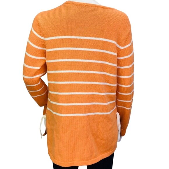 J Jill Womens Knit Pullover Sweater Clementine Orange Striped Side Ties Size S - Picture 8 of 13
